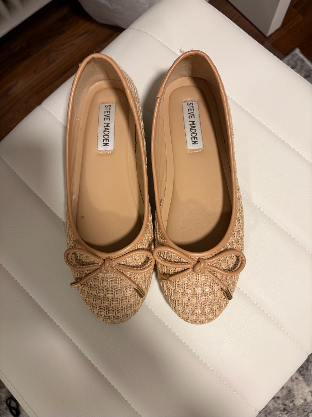 Steve Madden Beige Woven Bow Ballet Flats